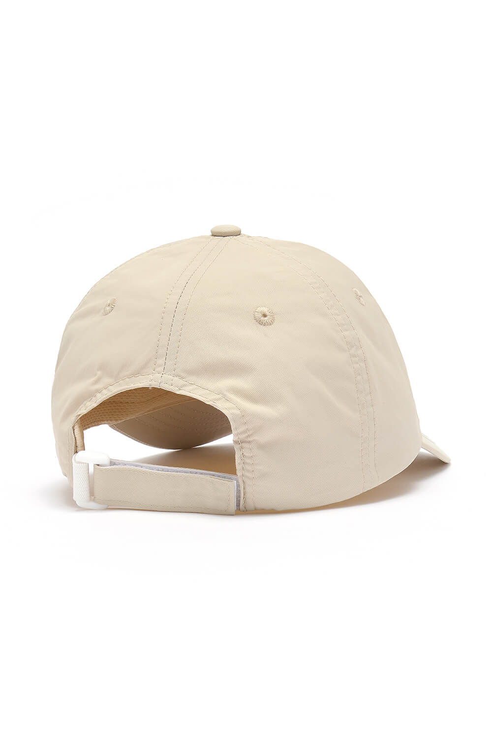 A cream coloured cap with velcro size adjustment.